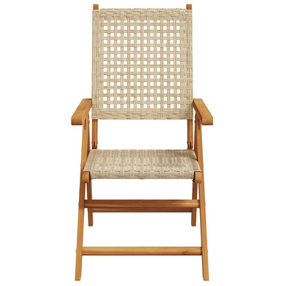 vidaXL Reclining Folding Chairs 8 pcs Beige Poly Rattan and Solid Wood 4