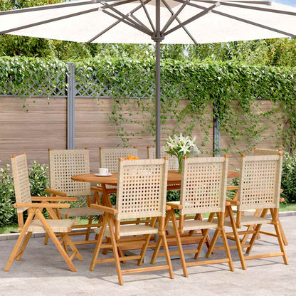 vidaXL Reclining Folding Chairs 8 pcs Beige Poly Rattan and Solid Wood 1