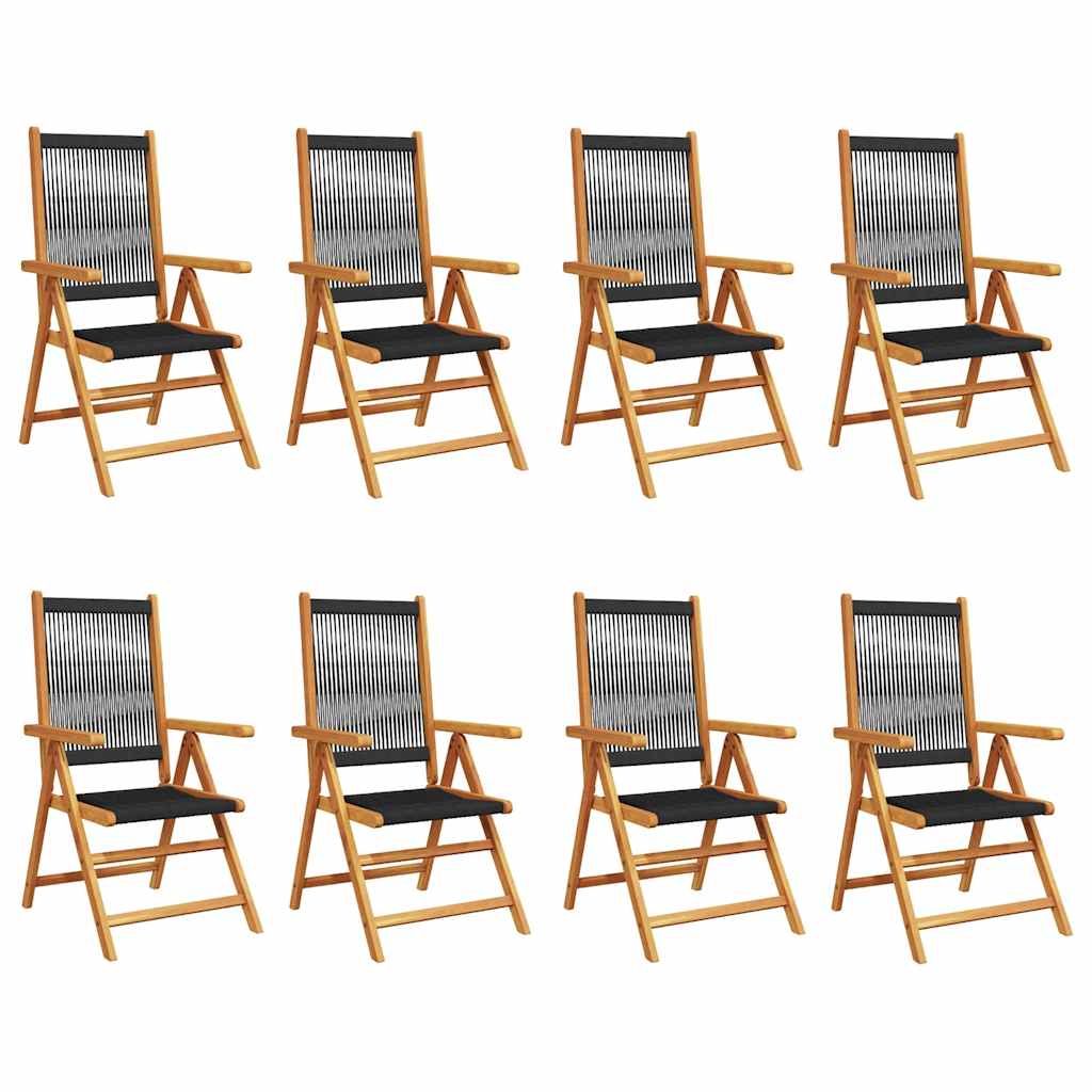 vidaXL Reclining Folding Chairs 8 pcs Black Solid Wood Acacia 2