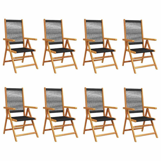 vidaXL Reclining Folding Chairs 8 pcs Black Solid Wood Acacia 2