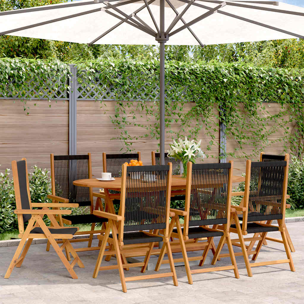 vidaXL Reclining Folding Chairs 8 pcs Black Solid Wood Acacia 1