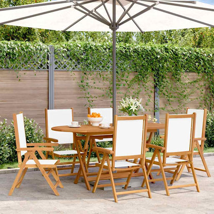 Reclining Folding Chairs Fabric and Solid Wood 6 pcs Cream