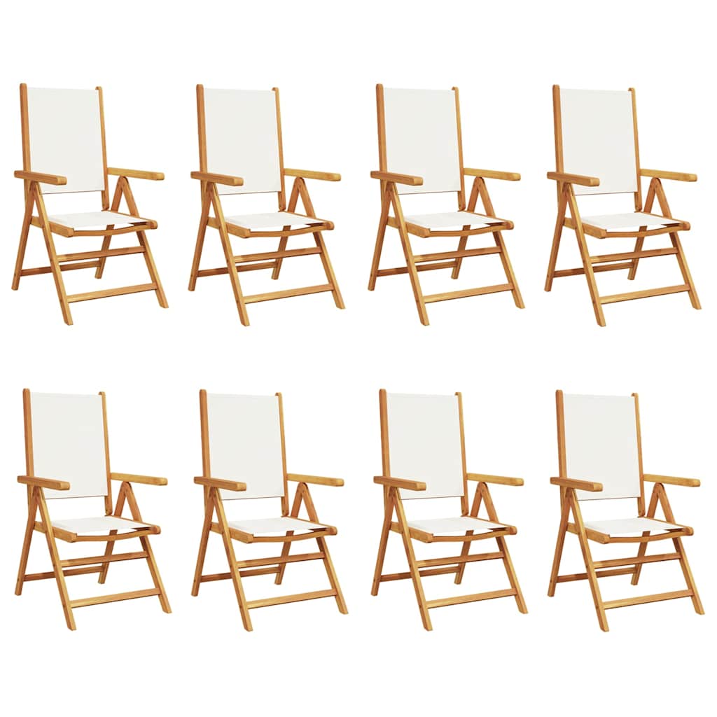 vidaXL Reclining Folding Chairs 8 pcs Cream White Fabric and Solid Wood 2