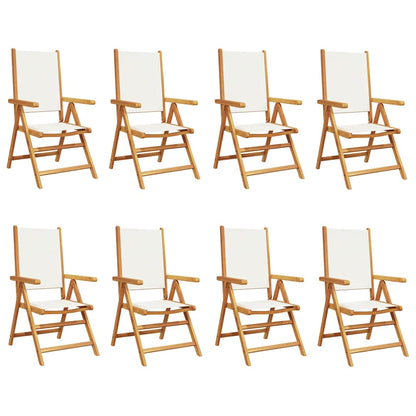 vidaXL Reclining Folding Chairs 8 pcs Cream White Fabric and Solid Wood 2