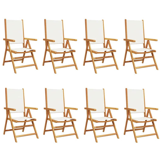 vidaXL Reclining Folding Chairs 8 pcs Cream White Fabric and Solid Wood 2