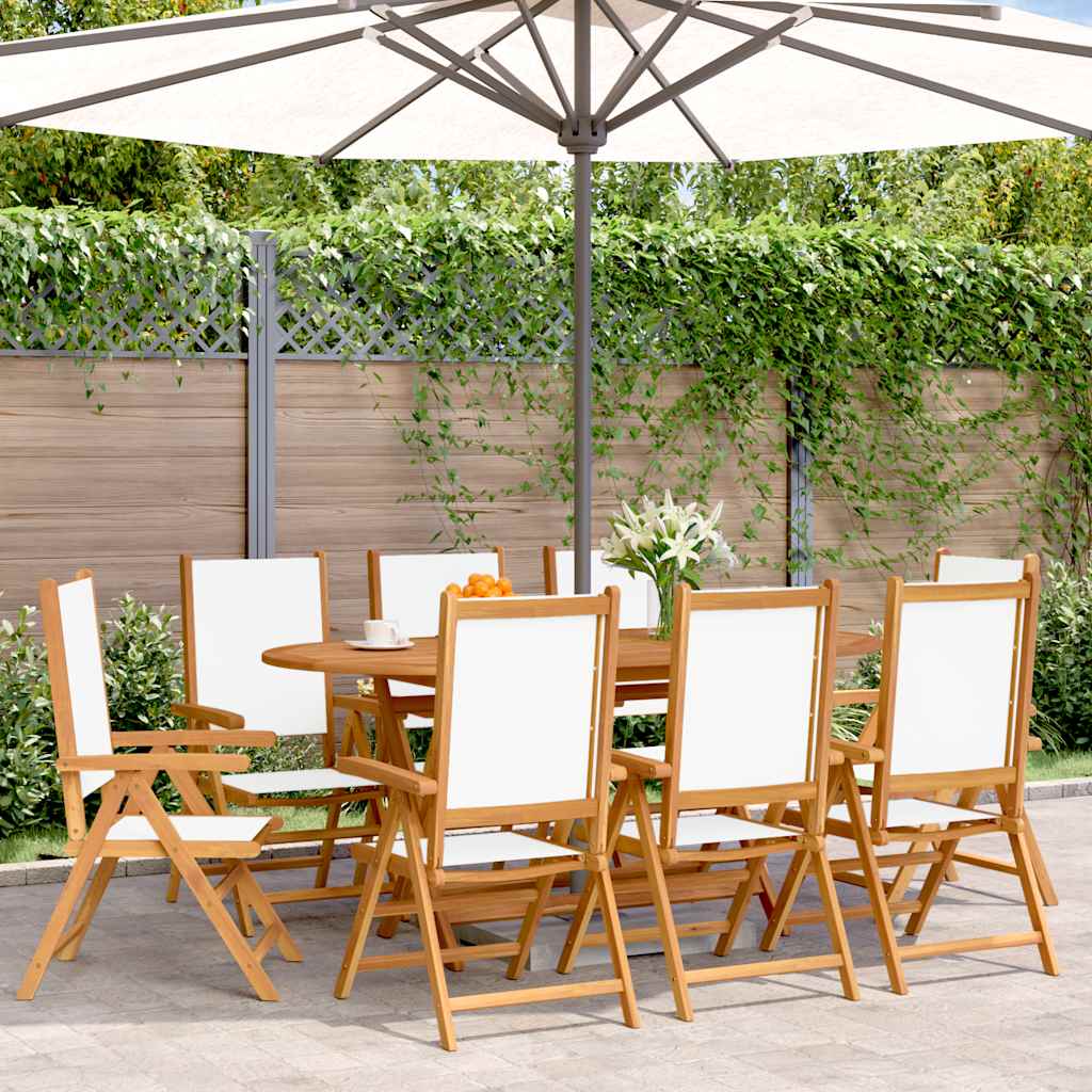 vidaXL Reclining Folding Chairs 8 pcs Cream White Fabric and Solid Wood 1