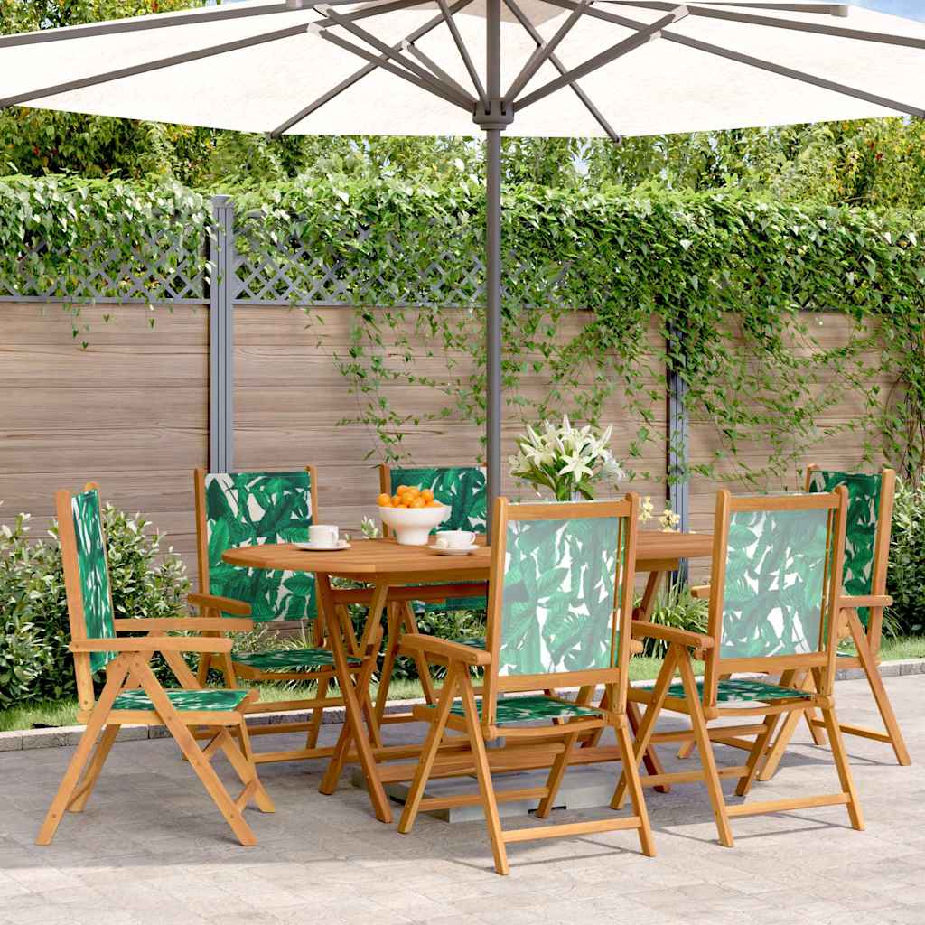 Reclining Folding Chairs Fabric and Solid Wood 6 pcs Leaf pattern
