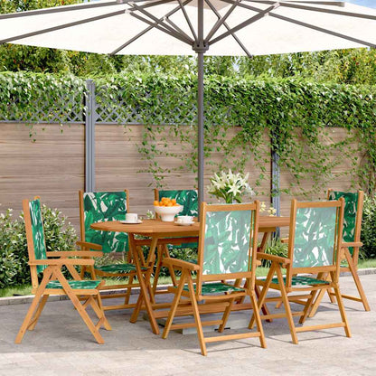 Reclining Folding Chairs Fabric and Solid Wood 6 pcs Leaf pattern