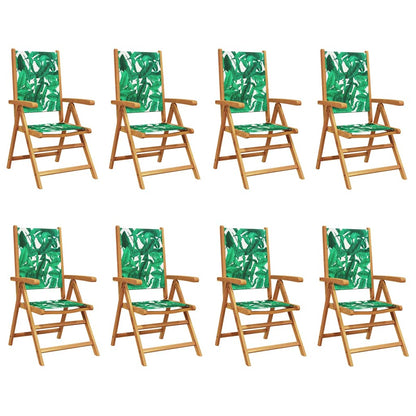 vidaXL Reclining Folding Chairs 8 pcs Green Fabric and Solid Wood 2