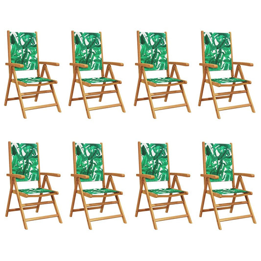 vidaXL Reclining Folding Chairs 8 pcs Green Fabric and Solid Wood 2