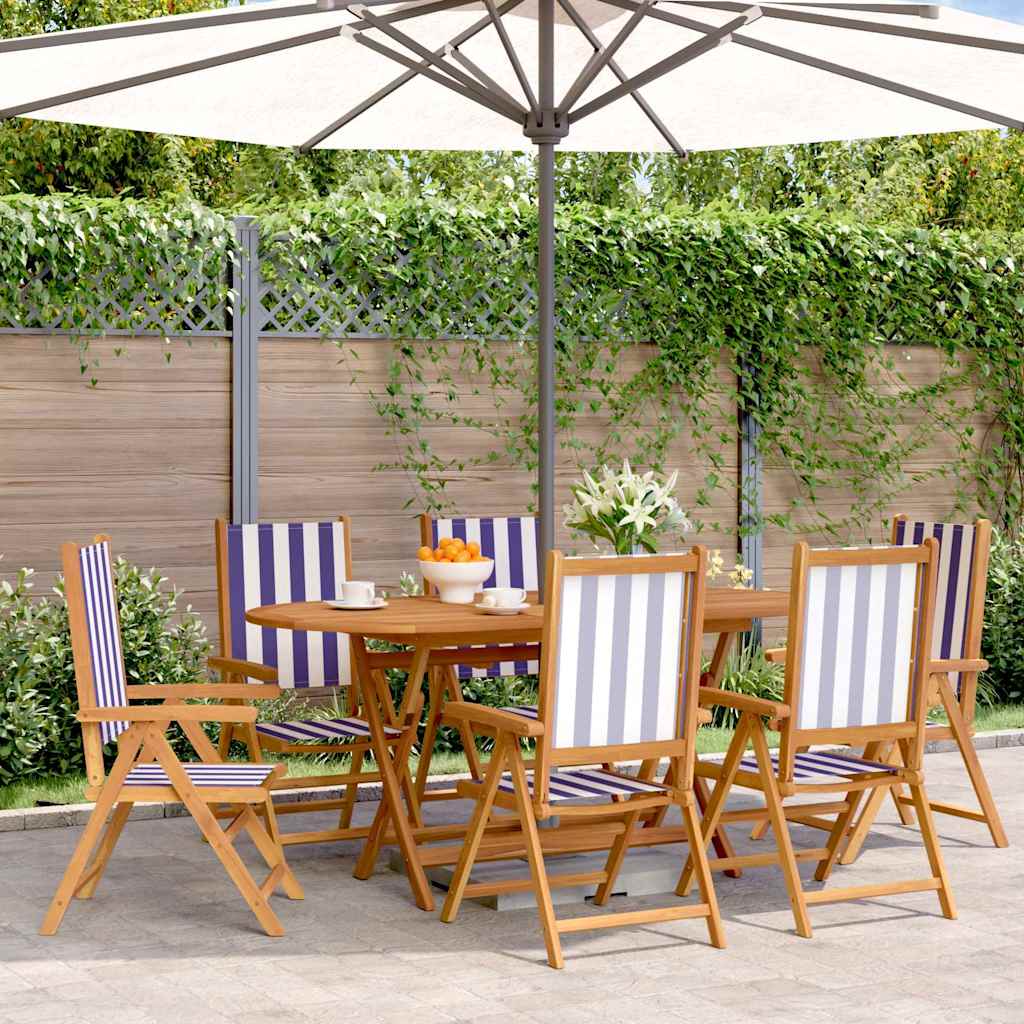 Reclining Folding Chairs Fabric and Solid Wood 6 pcs Blue and white