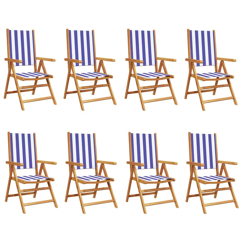 Reclining Folding Chairs Fabric and Solid Wood 8 Blue and white