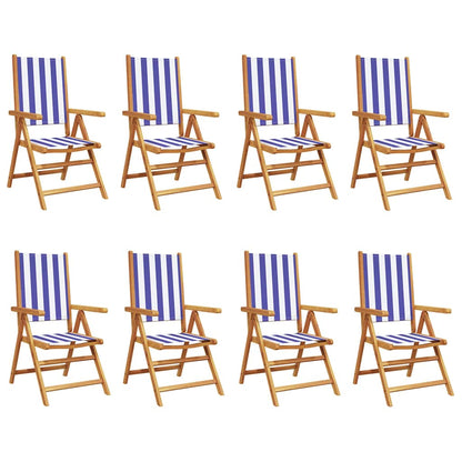 Reclining Folding Chairs Fabric and Solid Wood 8 Blue and white