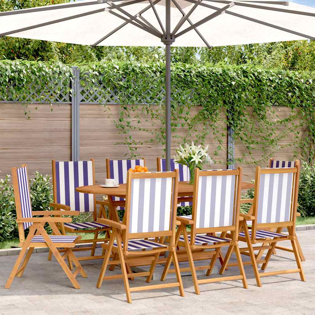 vidaXL Reclining Folding Chairs 8 pcs Blue and White Fabric&Solid Wood 1