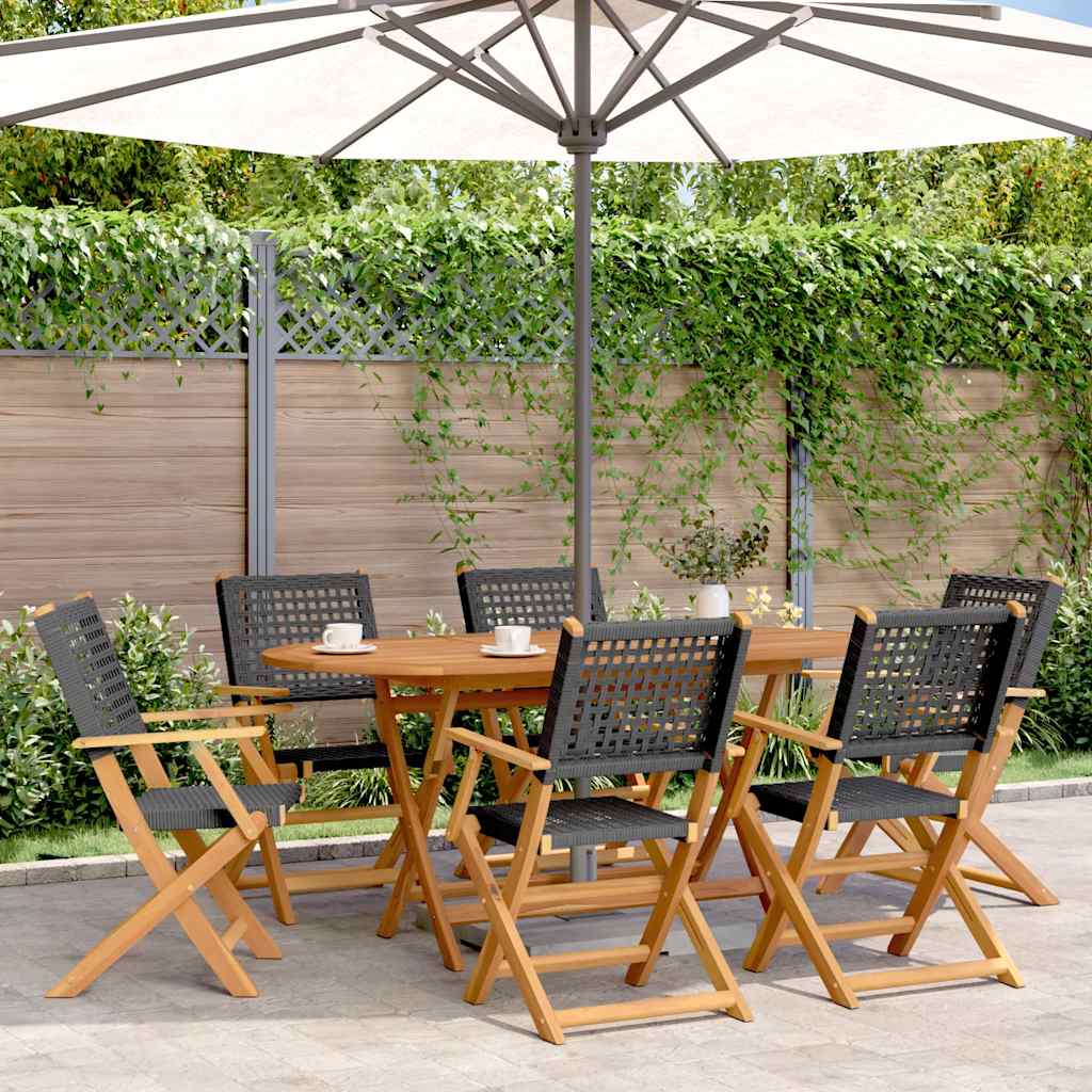 Folding Chairs Poly Rattan and Solid Wood Black 6