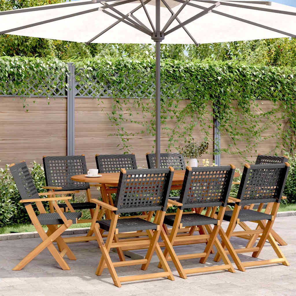 Folding Chairs Poly Rattan and Solid Wood Black 8
