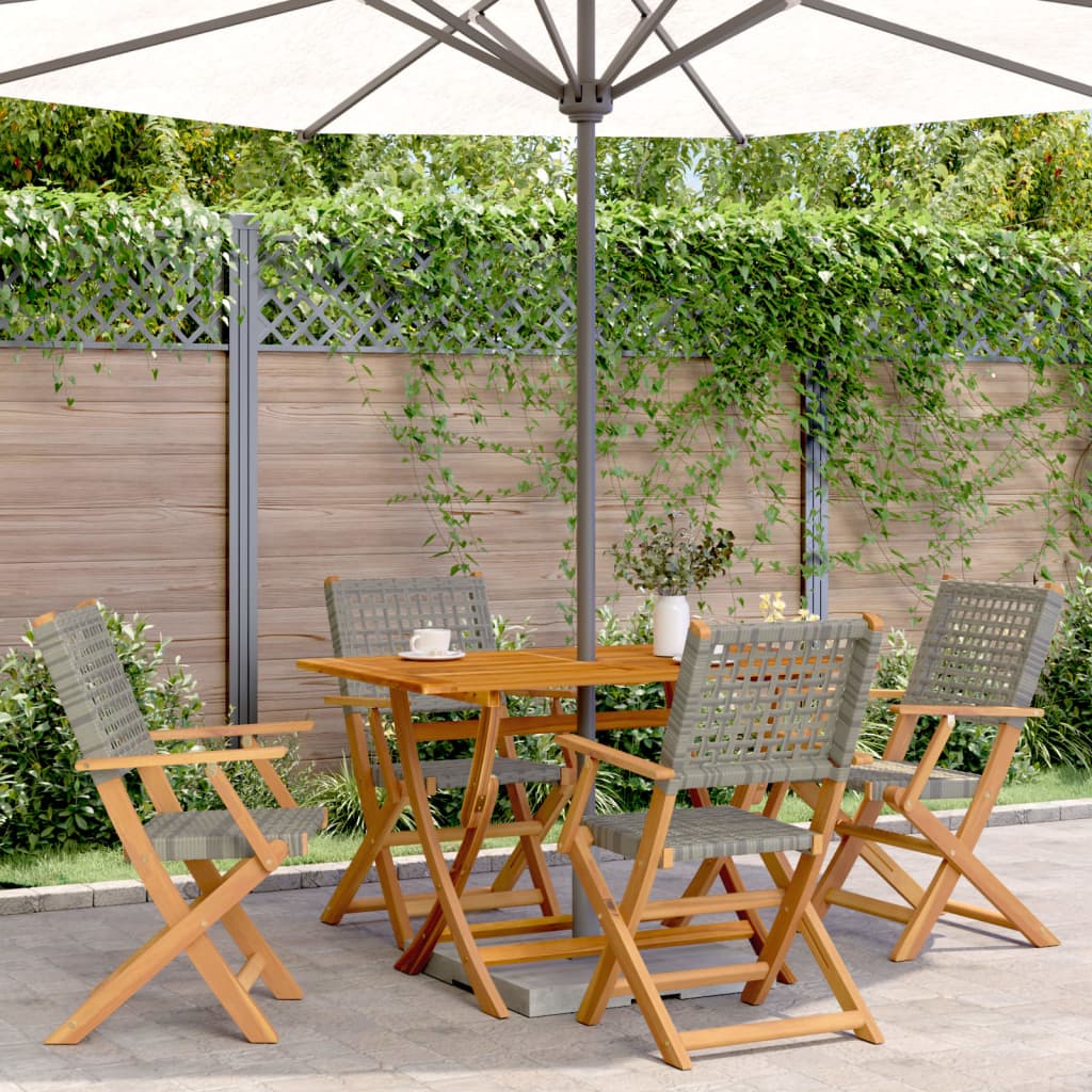 Folding Chairs Poly Rattan and Solid Wood Grey 4