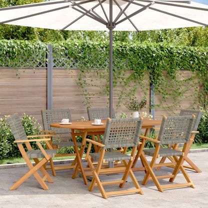 Folding Chairs Poly Rattan and Solid Wood Grey 6