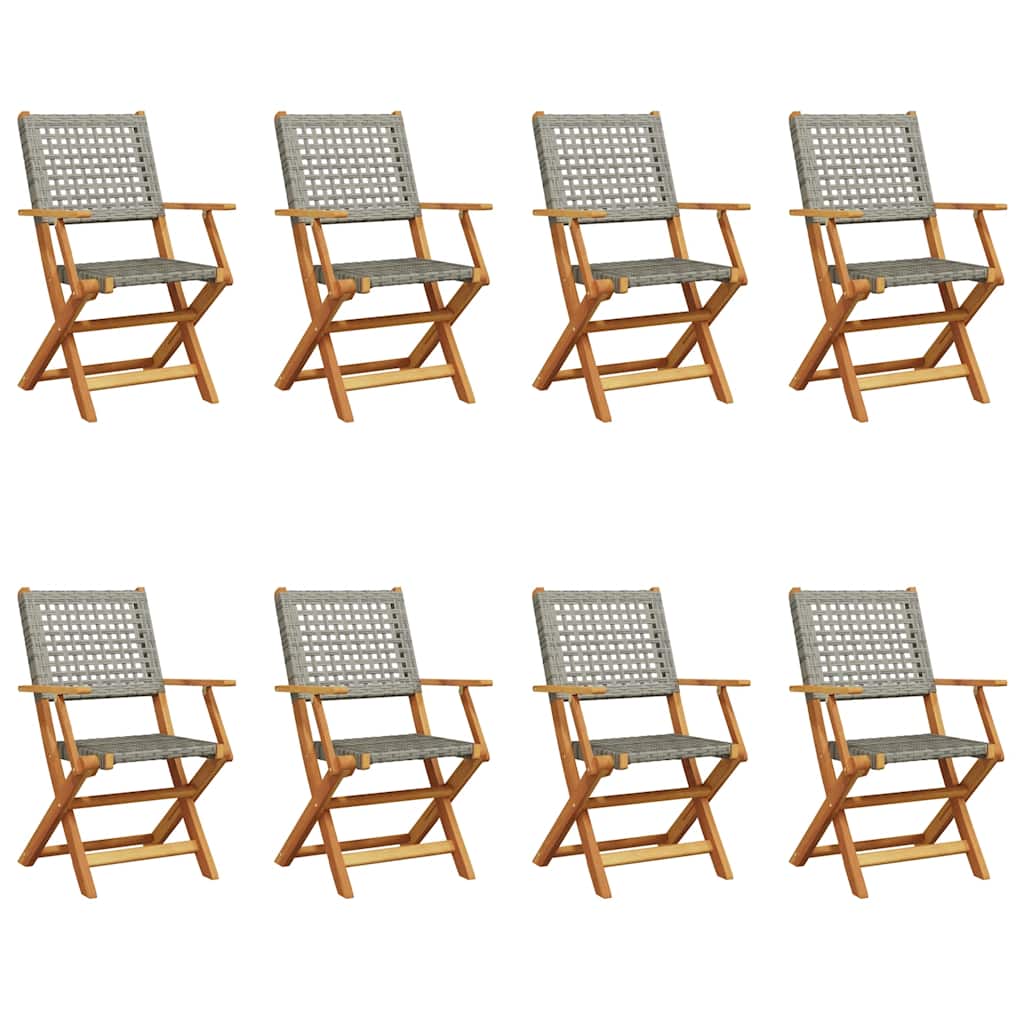 Folding Chairs Poly Rattan and Solid Wood Grey 8