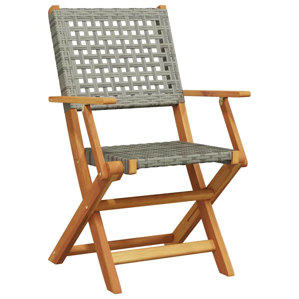 vidaXL Folding Chairs 8 pcs Grey Poly Rattan and Solid Wood 3