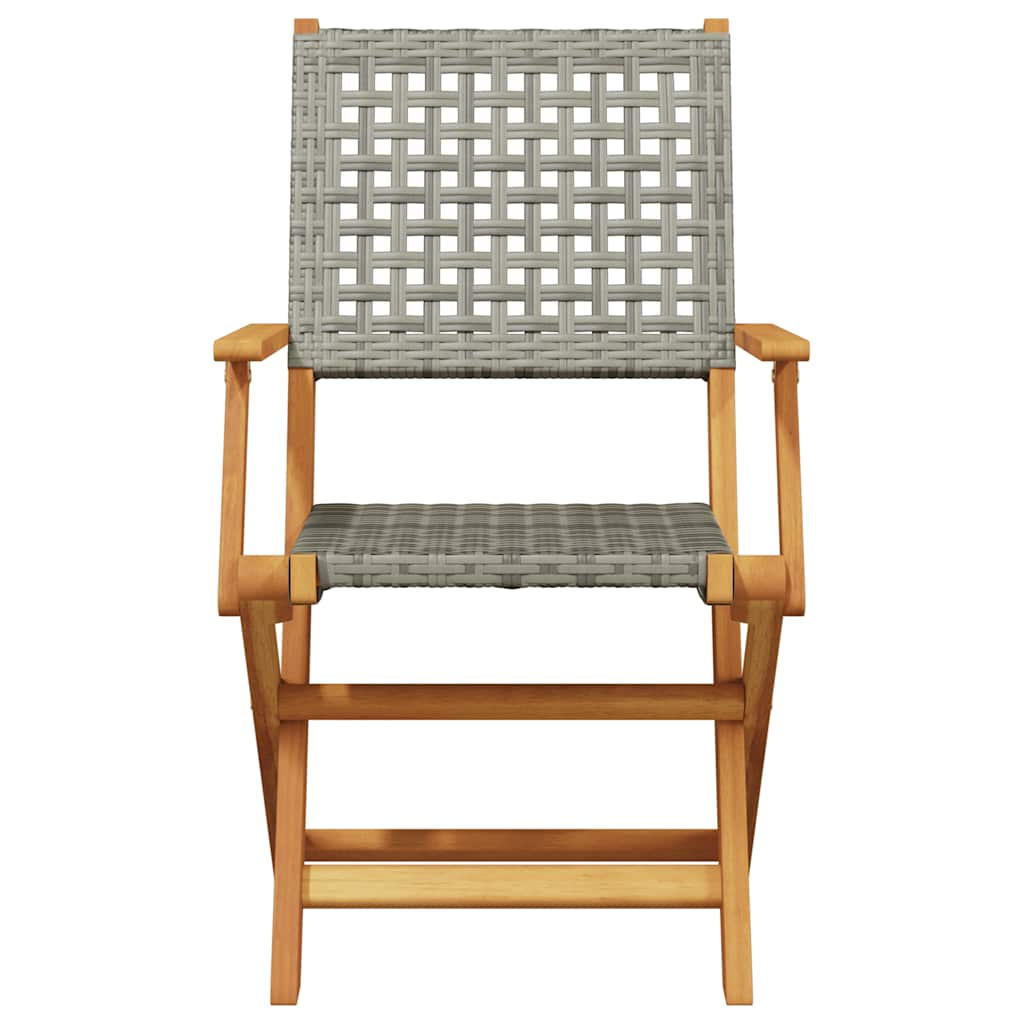 vidaXL Folding Chairs 8 pcs Grey Poly Rattan and Solid Wood 4