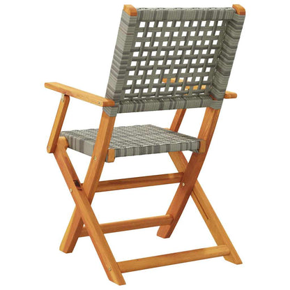 vidaXL Folding Chairs 8 pcs Grey Poly Rattan and Solid Wood 5
