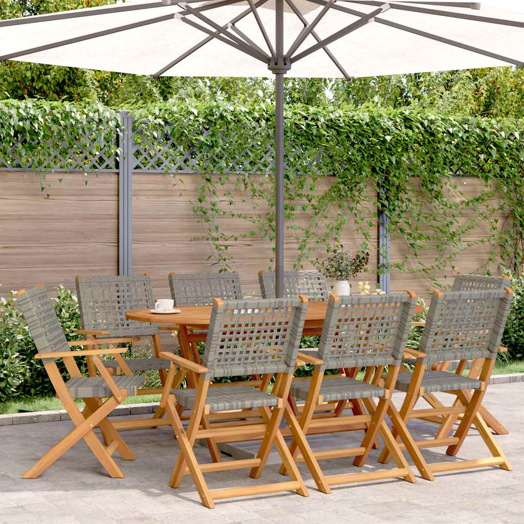 Folding Chairs Poly Rattan and Solid Wood Grey 8