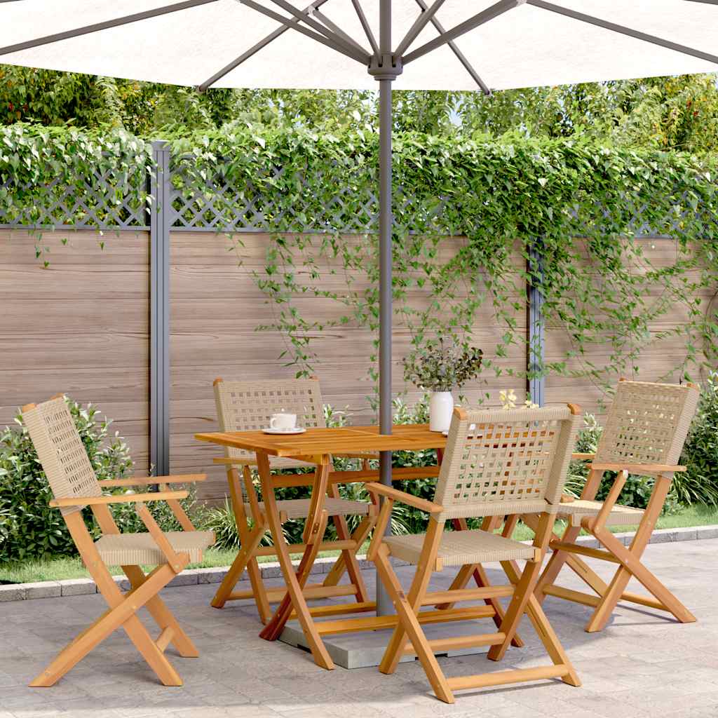 Folding Chairs Poly Rattan and Solid Wood Beige 4