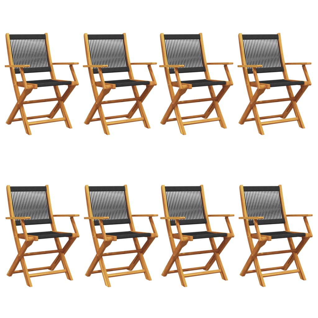 vidaXL Folding Chairs 8 pcs Black Solid Wood Acacia 2