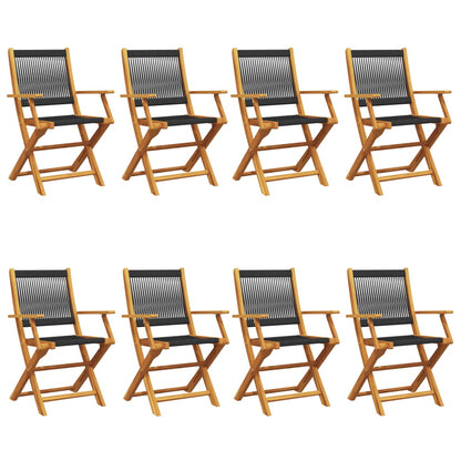 vidaXL Folding Chairs 8 pcs Black Solid Wood Acacia 2