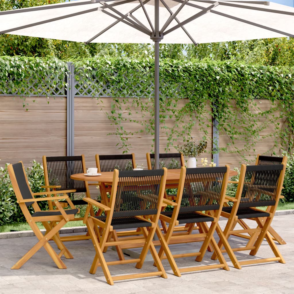 vidaXL Folding Chairs 8 pcs Black Solid Wood Acacia 1