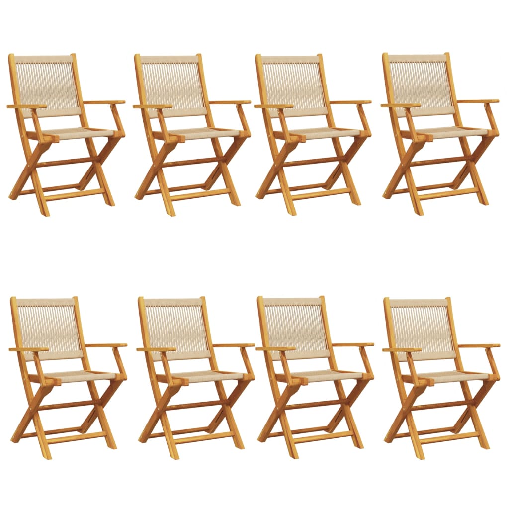 vidaXL Folding Chairs 8 pcs Beige Solid Wood Acacia 2