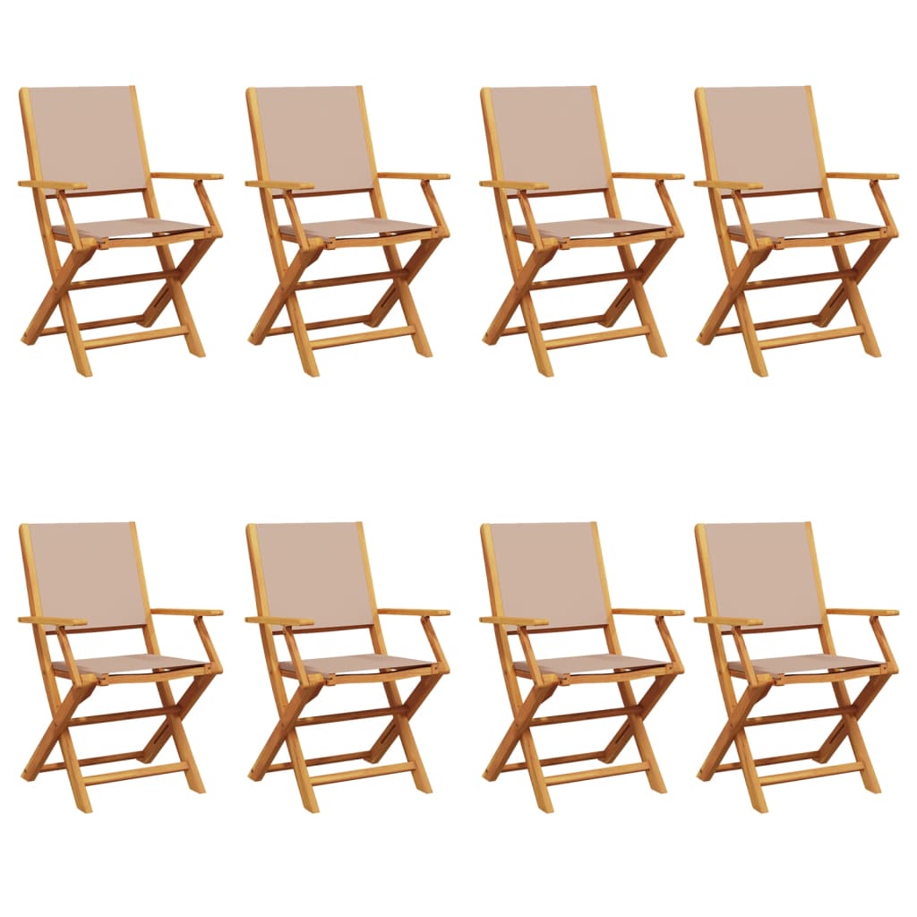 vidaXL Folding Chairs 8 pcs Taupe Fabric and Solid Wood 2