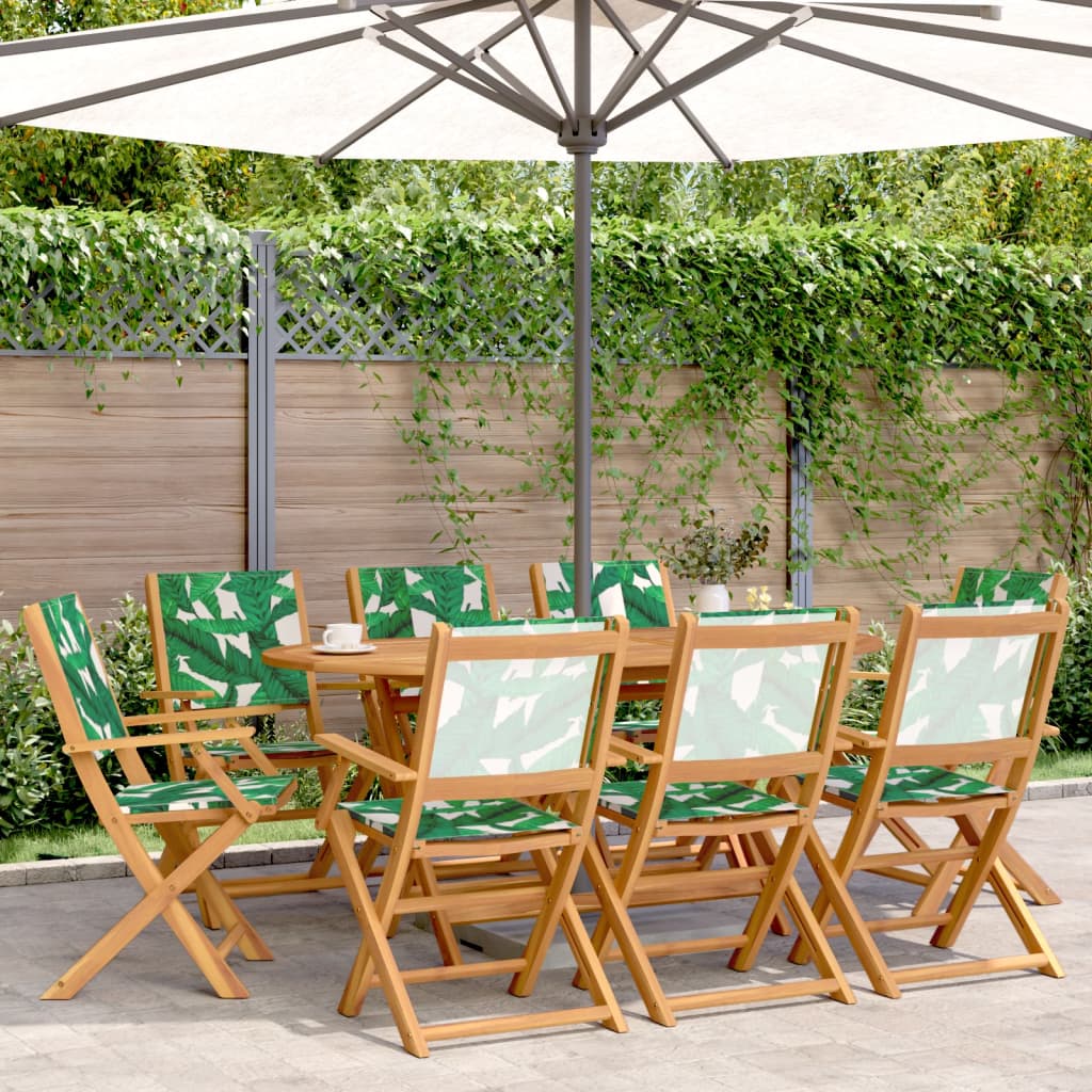 Folding Chairs Fabric and Solid Wood 8 pcs Leaf pattern
