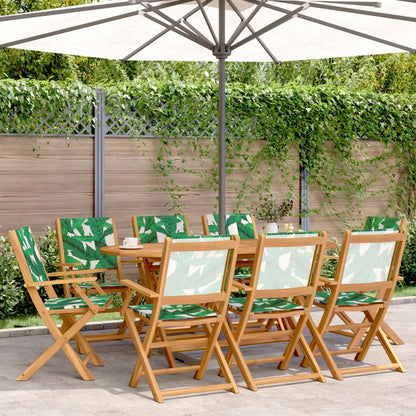Folding Chairs Fabric and Solid Wood 8 pcs Leaf pattern