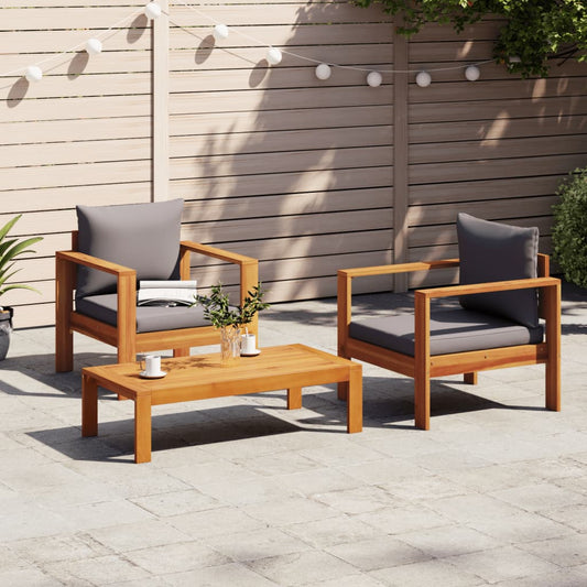 3 Piece Garden Sofa Set with Cushions Solid Wood Acacia 2x chair + table