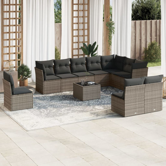 11 Piece Garden Sofa Set with Cushions Grey Poly Rattan