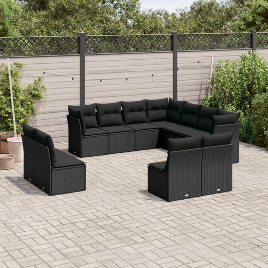 11 Piece Garden Sofa Set with Cushions Black Poly Rattan