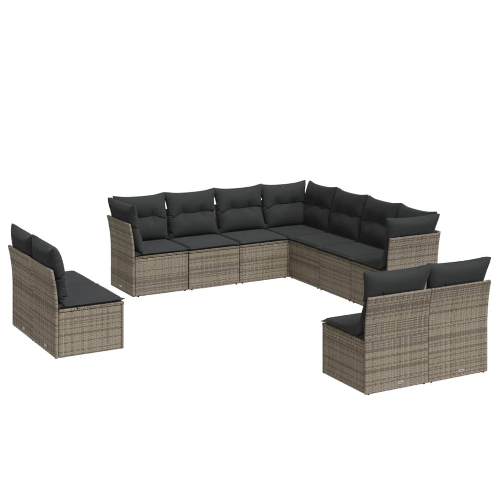 11 Piece Garden Sofa Set with Cushions Grey Poly Rattan