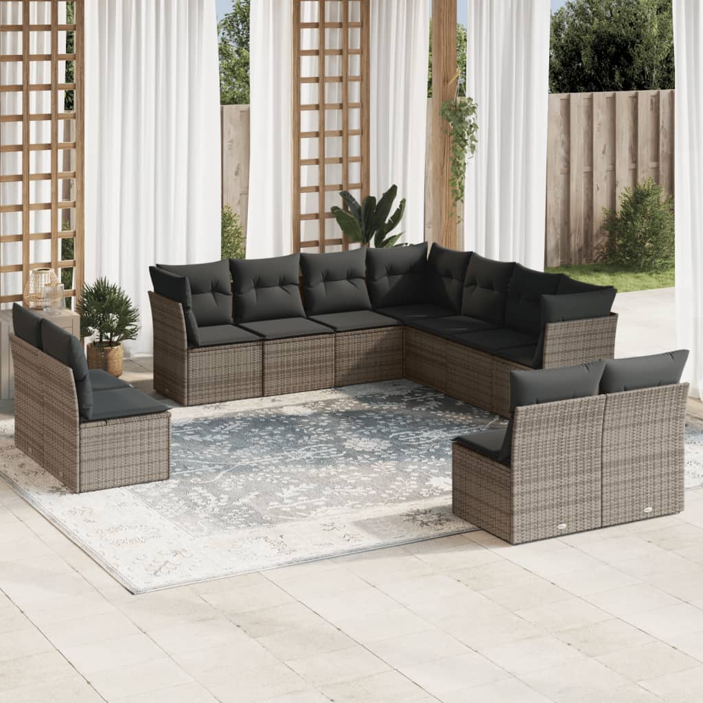 11 Piece Garden Sofa Set with Cushions Grey Poly Rattan