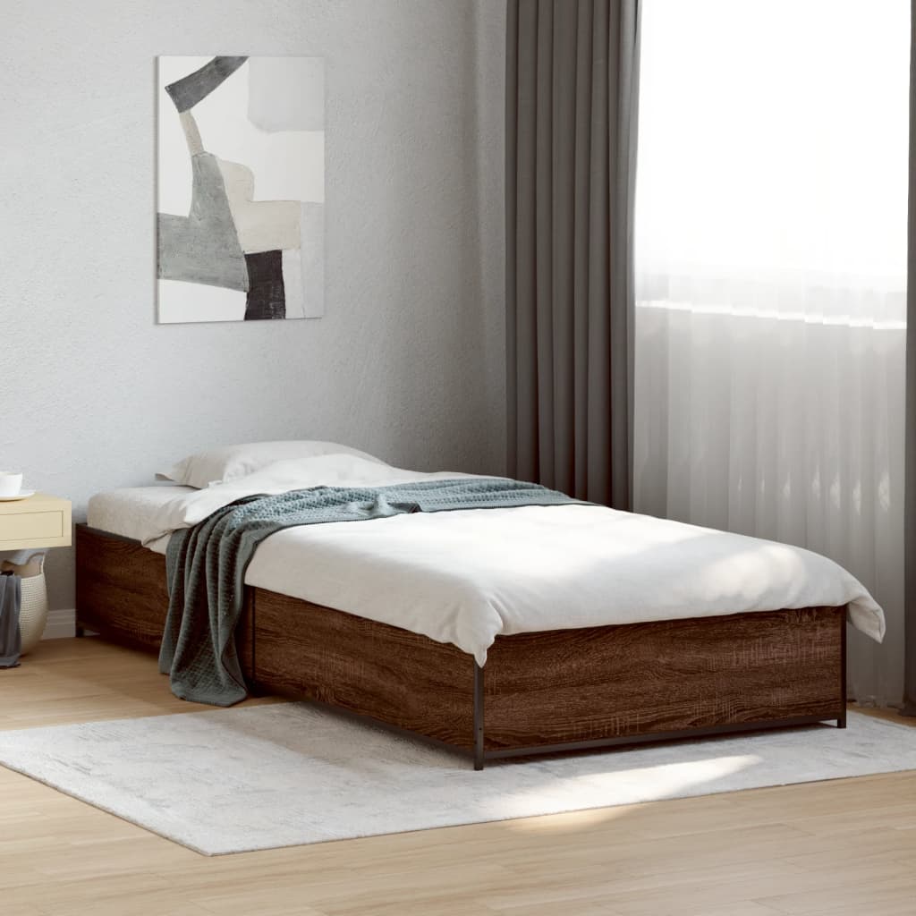 Bed Frame without Mattress Height 29 cm Length 190 cm Brown oak 90 cm