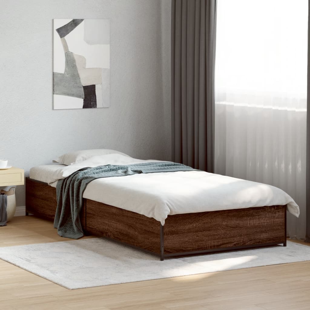 Bed Frame without Mattress Height 29 cm Length 190 cm Brown oak 75 cm