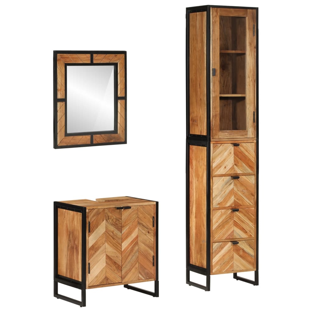 vidaXL 3 Piece Bathroom Furniture Set Iron and Solid Wood Acacia 1