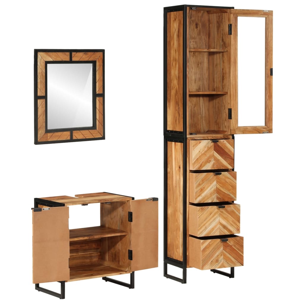 vidaXL 3 Piece Bathroom Furniture Set Iron and Solid Wood Acacia 2