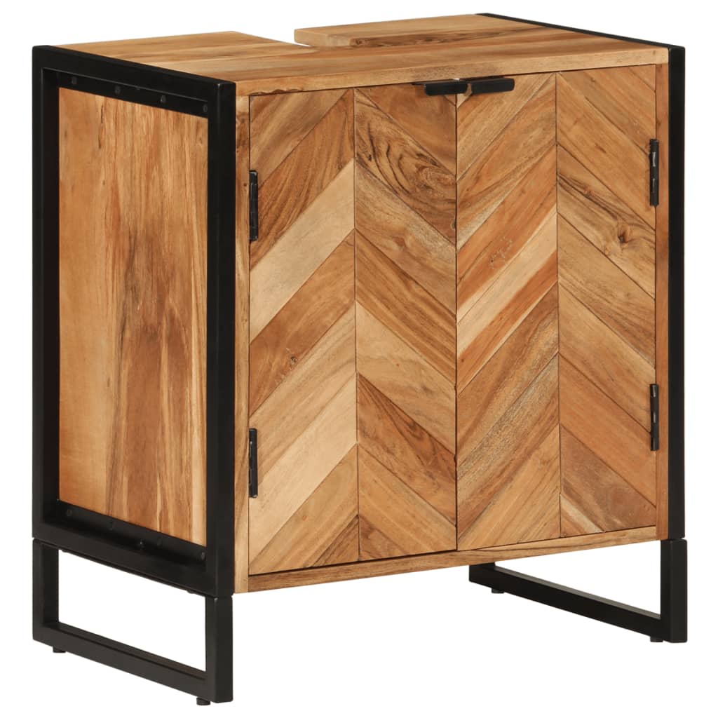 vidaXL 3 Piece Bathroom Furniture Set Iron and Solid Wood Acacia 4