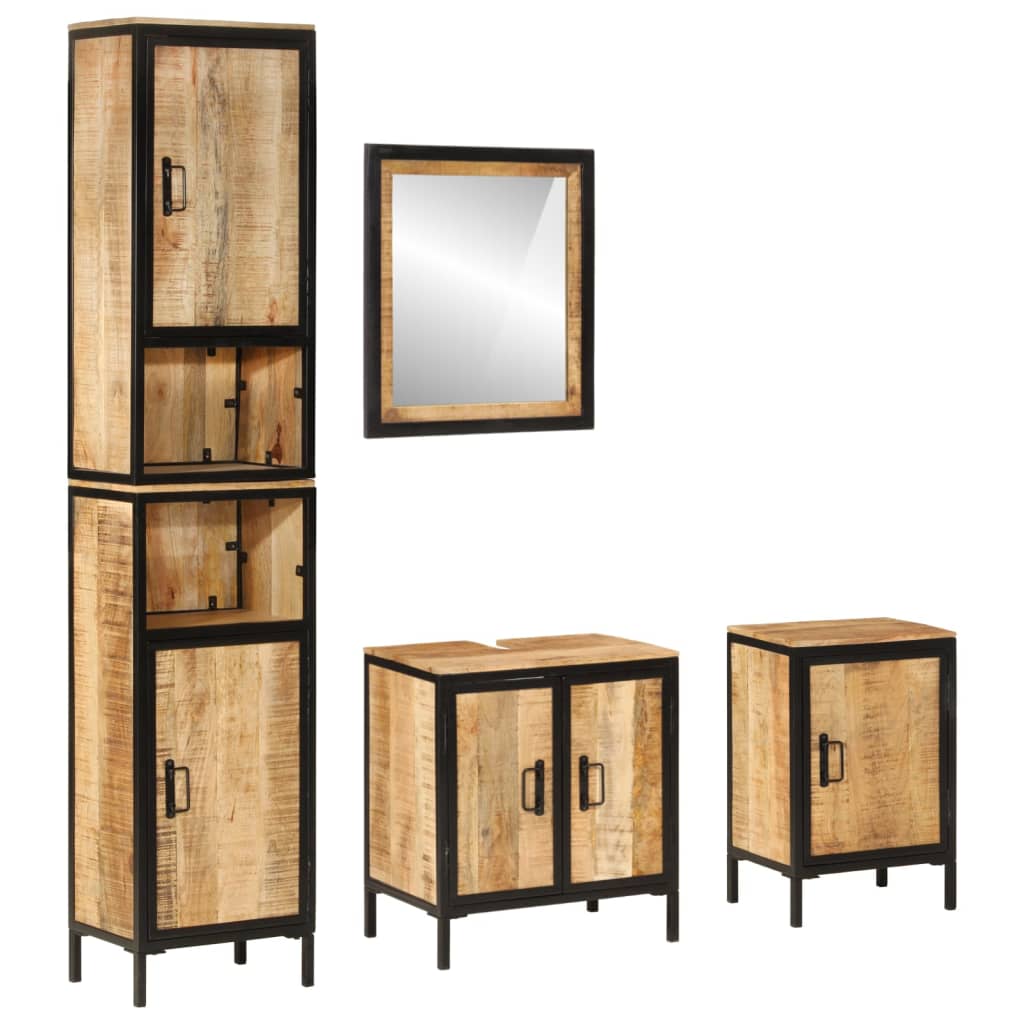 vidaXL 4 Piece Bathroom Furniture Set Iron and Solid Wood Mango 1