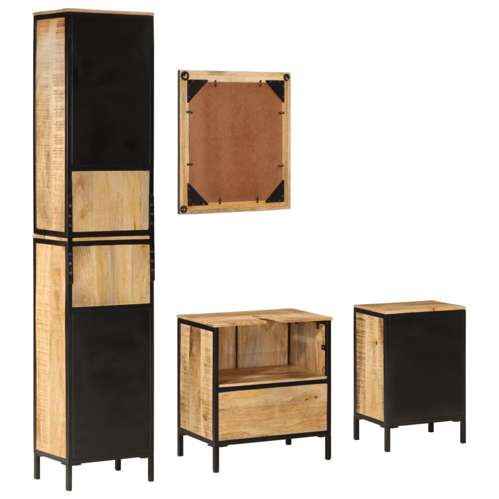 vidaXL 4 Piece Bathroom Furniture Set Iron and Solid Wood Mango 4
