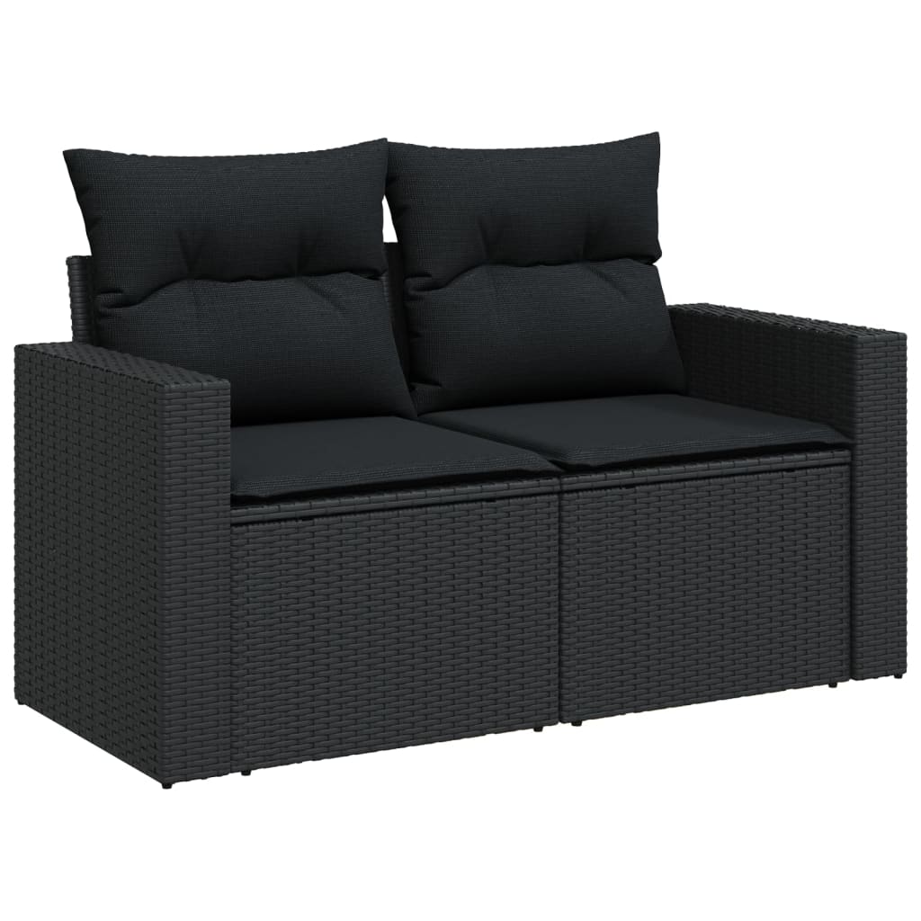 10 Piece Garden Sofa Set with Cushions Black Poly Rattan