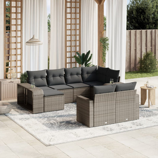 10 Piece Garden Sofa Set with Cushions Grey Poly Rattan