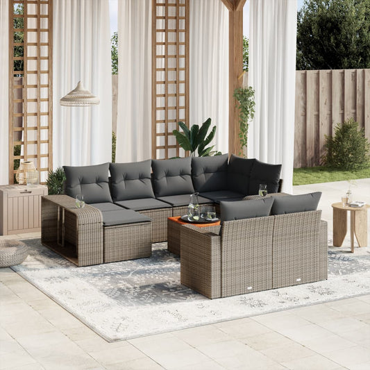 11 Piece Garden Sofa Set with Cushions Grey Poly Rattan